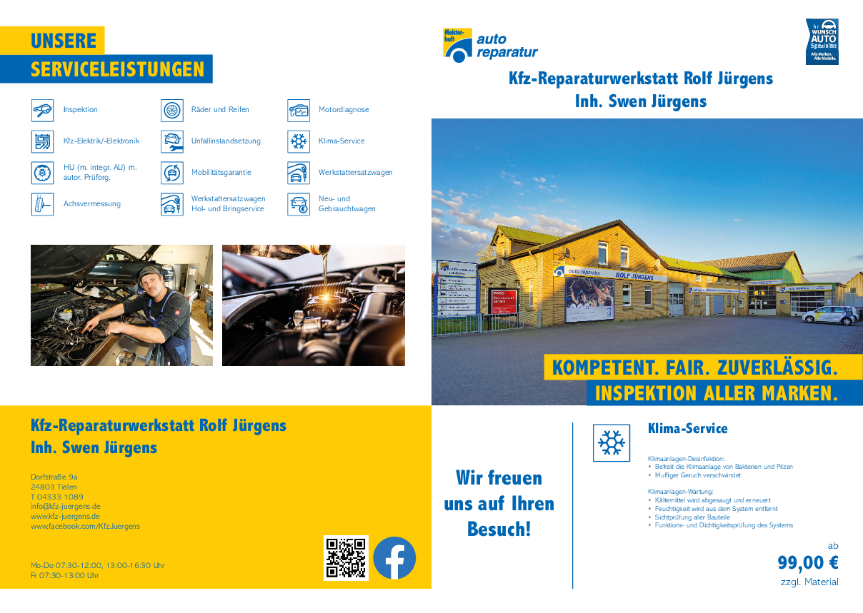 Werkstattprospekt von Kfz-Reparaturwerkstatt Rolf Jürgens
Inh. Swen Jürgens Bild von Werkstattprospekt von Kfz-Reparaturwerkstatt Rolf Jürgens
Inh. Swen Jürgens